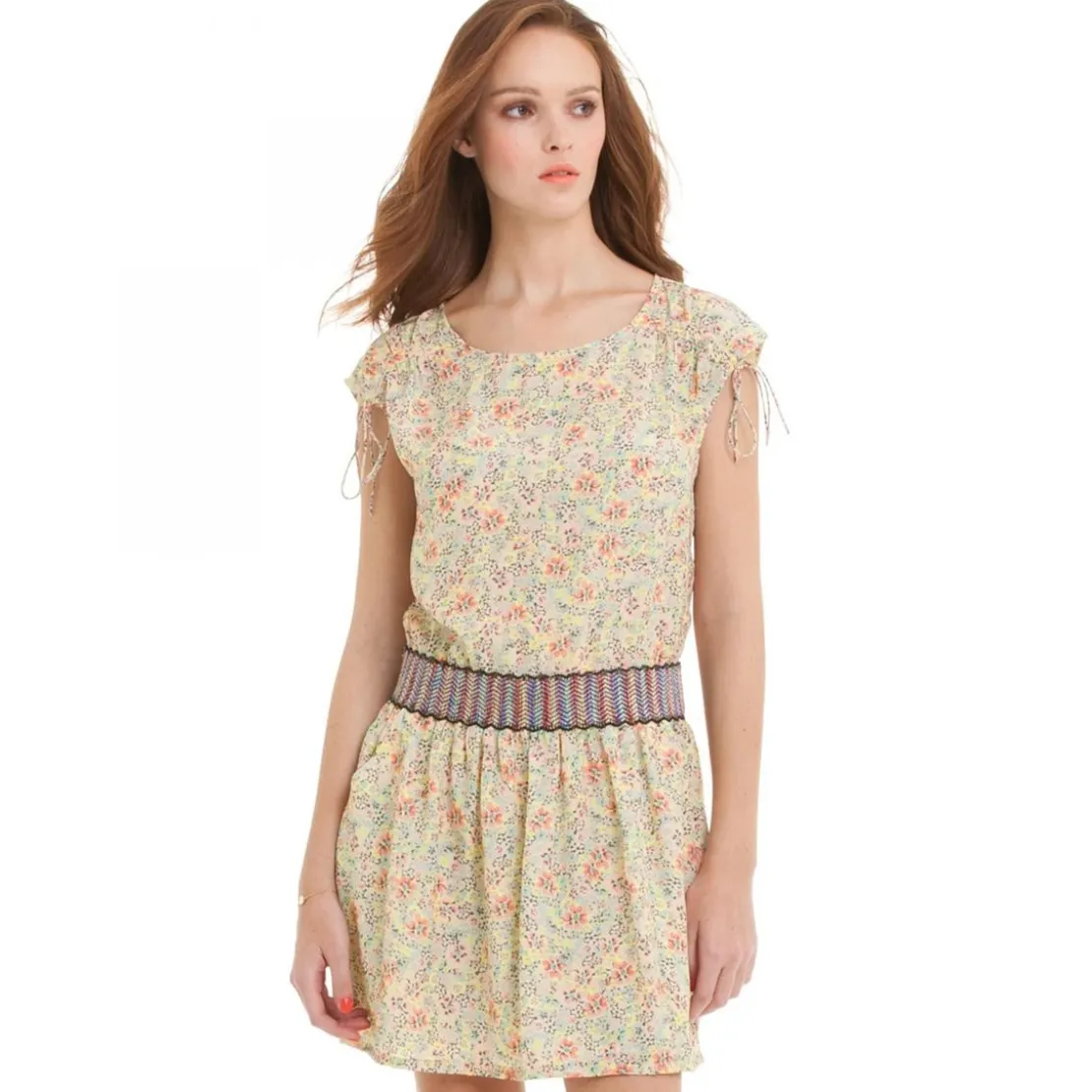 Color BlockRobe manches courtes imprimée fleur femme