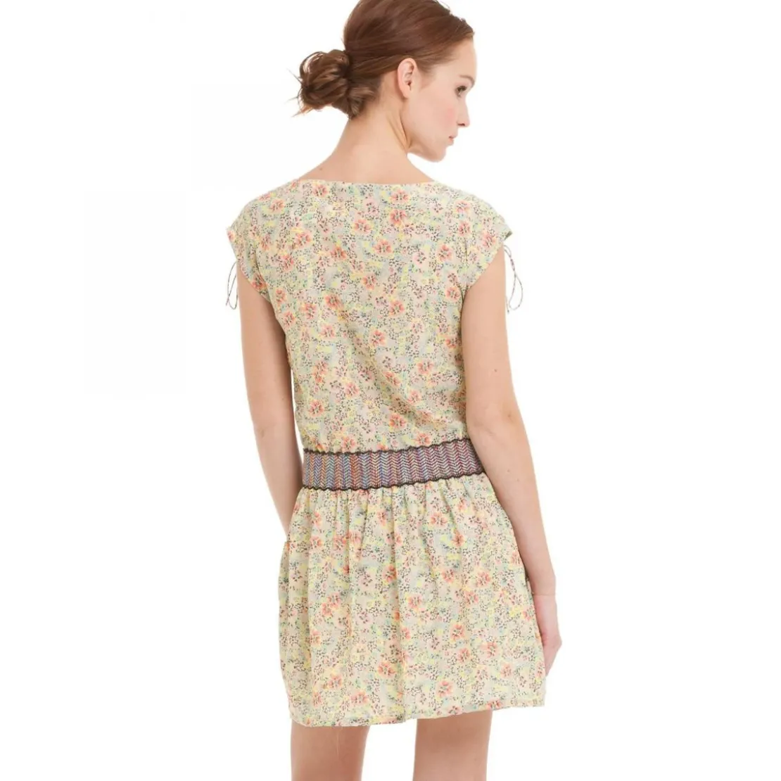 Color BlockRobe manches courtes imprimée fleur femme