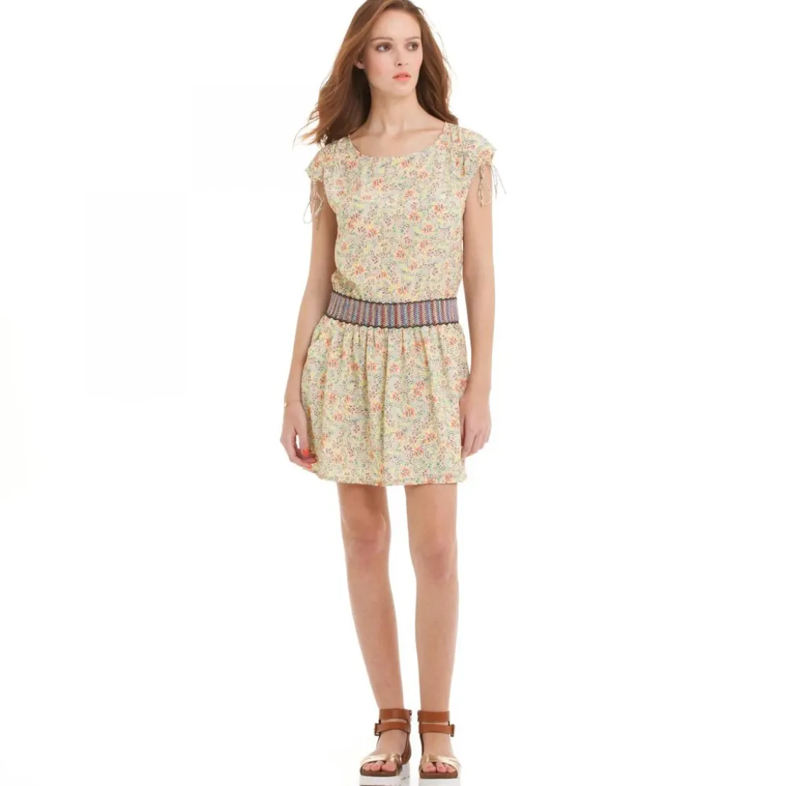 Color BlockRobe manches courtes imprimée fleur femme