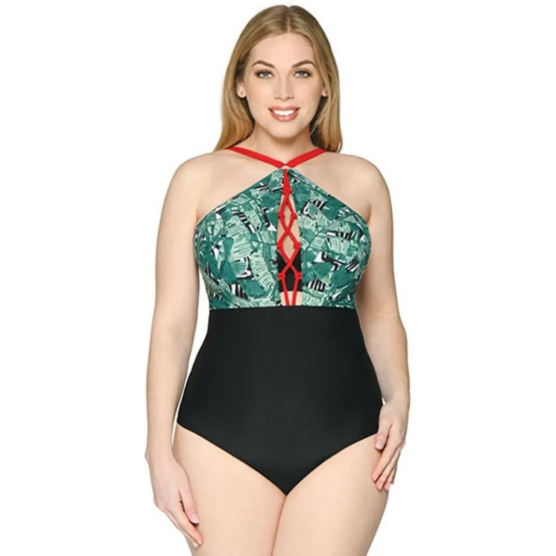 Curvy Kate MaillotMaillot de bain une pièce plongeant armatures vert- Paradise Palm