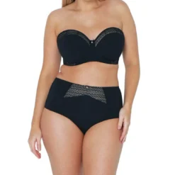 Curvy KateSlip taille haute avec porte jarretelles amovibles noir- Deluxe