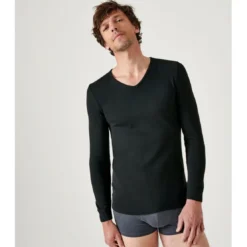 DamartTee Shirt Homme Manches Longues Noir Thermolactyl