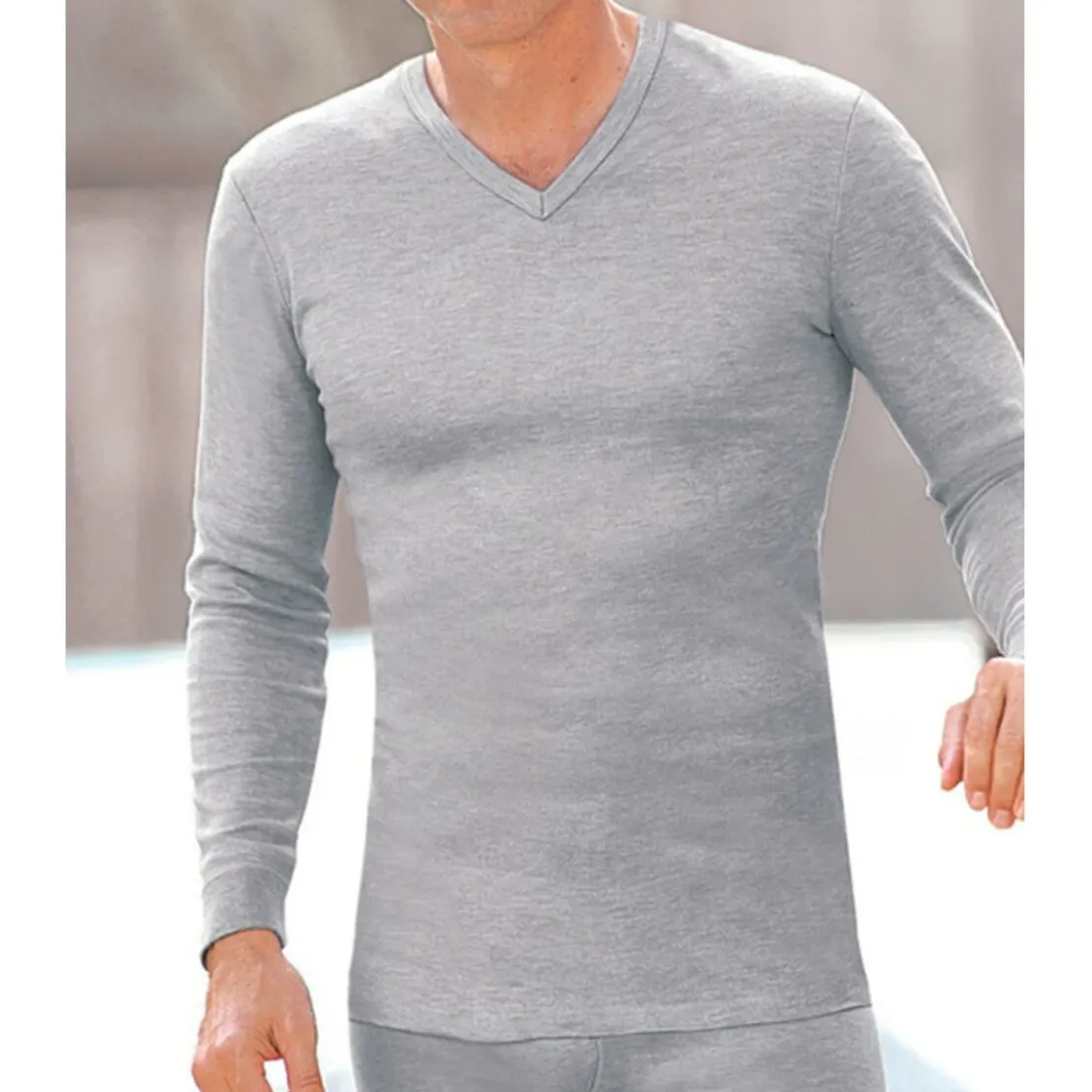 DamartTee-shirt manches longues col V en mailles gris