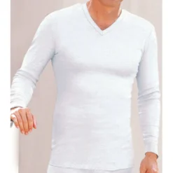 DamartTee-shirt manches longues col V en mailles blanc