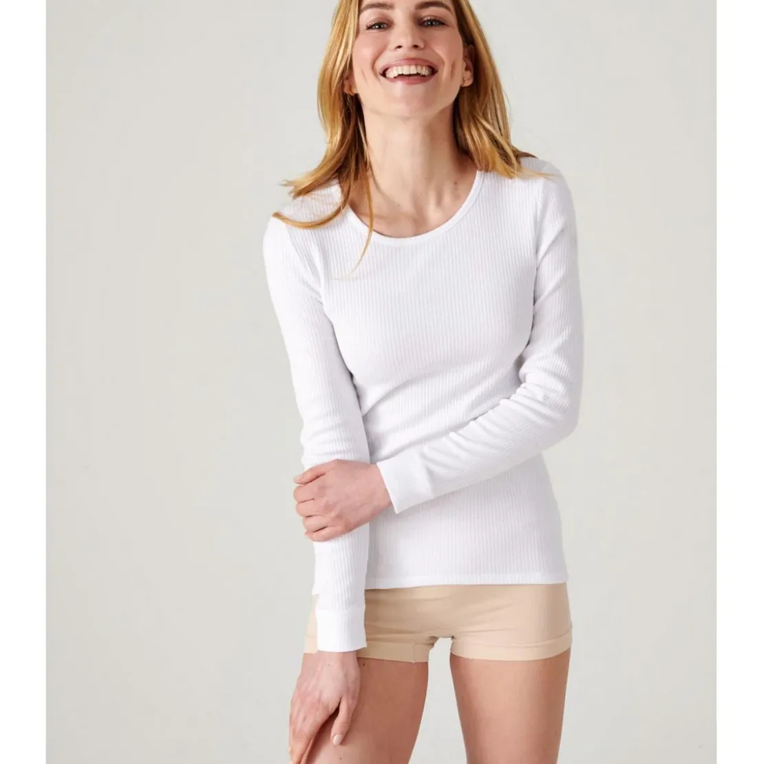 DamartTee Shirt Manches Longues. Blanc Thermolactyl en coton
