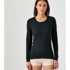 DamartTee Shirt Manches Longues. Noir Thermolactyl en coton