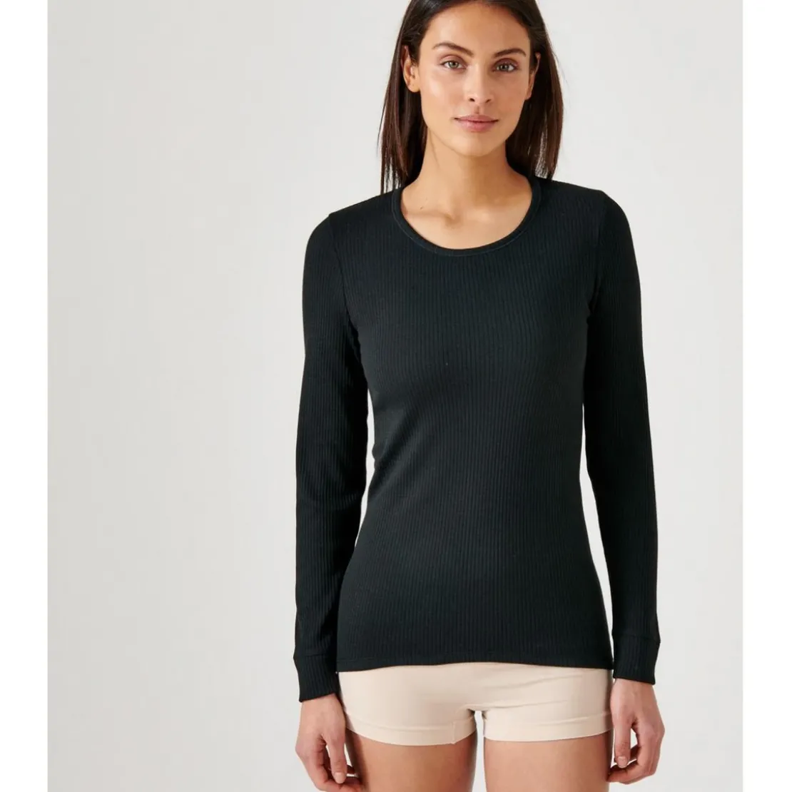DamartTee Shirt Manches Longues. Noir Thermolactyl en coton