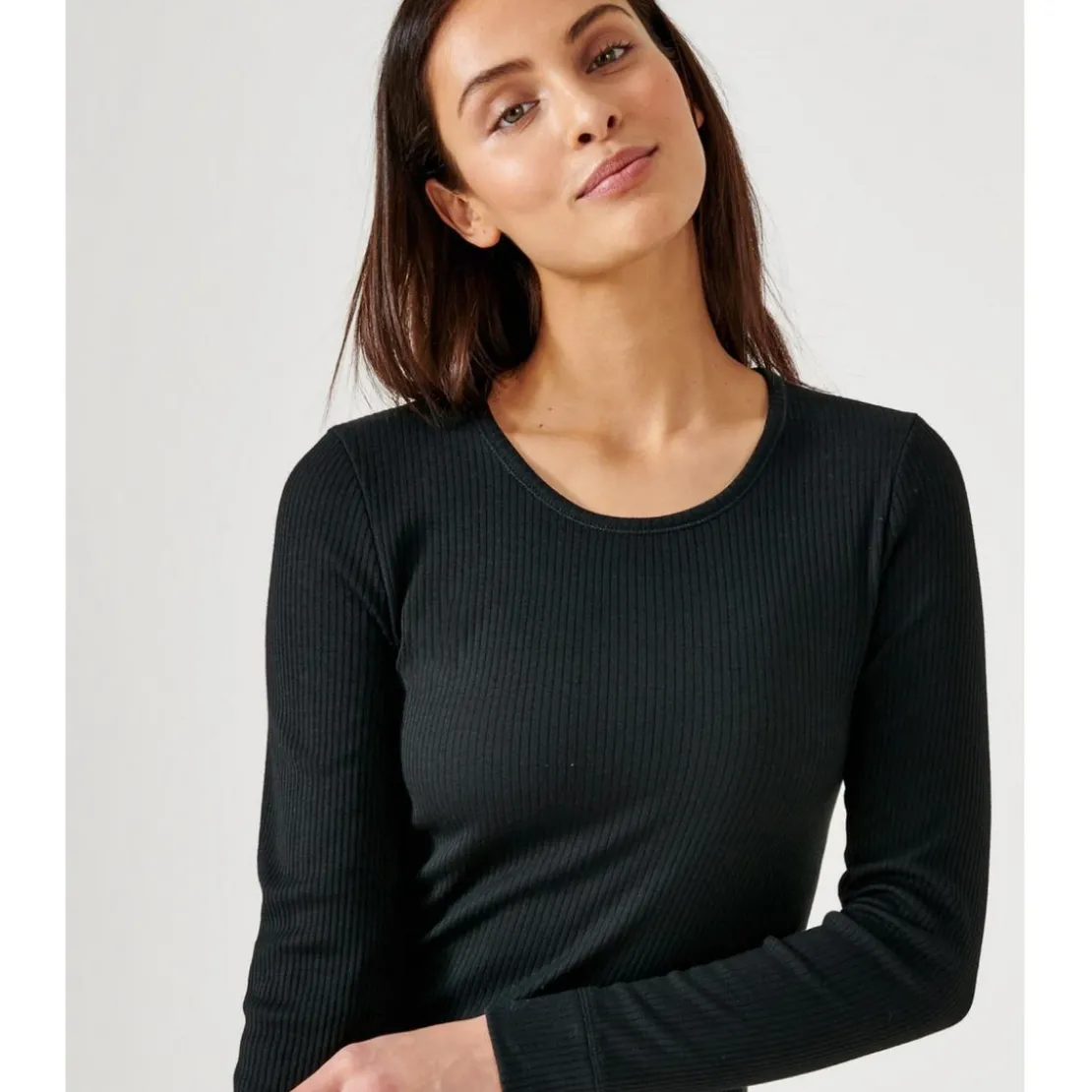 DamartTee Shirt Manches Longues. Noir Thermolactyl en coton
