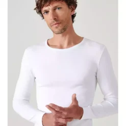 DamartTee-shirt manches longues col rond en mailles blanc