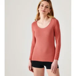 DamartTee-shirt Manches Longues Rose Terracotta en coton