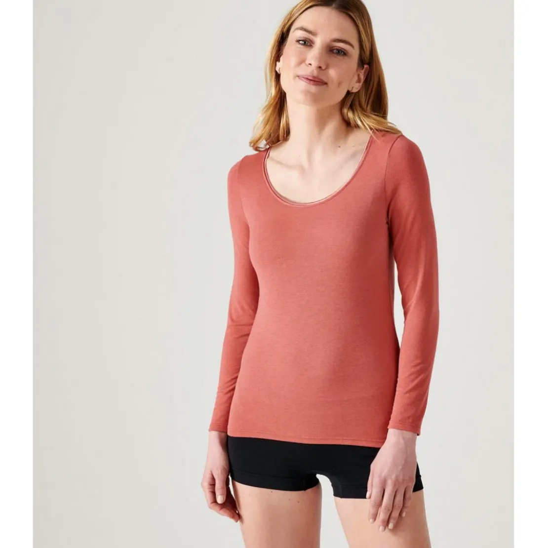 DamartTee-shirt Manches Longues Rose Terracotta en coton