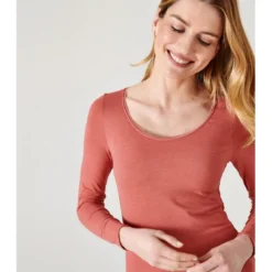 DamartTee-shirt Manches Longues Rose Terracotta en coton