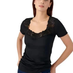 DamartT-shirt à manches courtes en coton noir