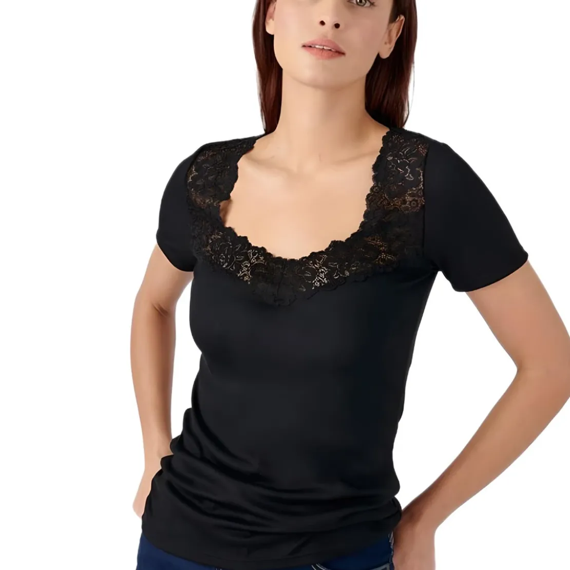 DamartT-shirt à manches courtes en coton noir