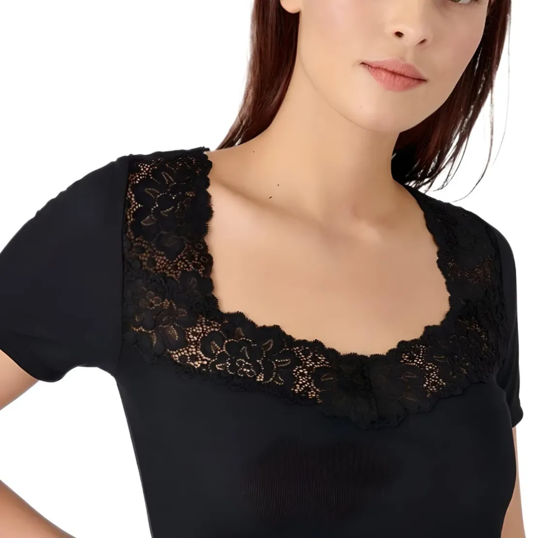 DamartT-shirt à manches courtes en coton noir