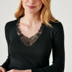 DamartT-shirt manches longues en coton noir
