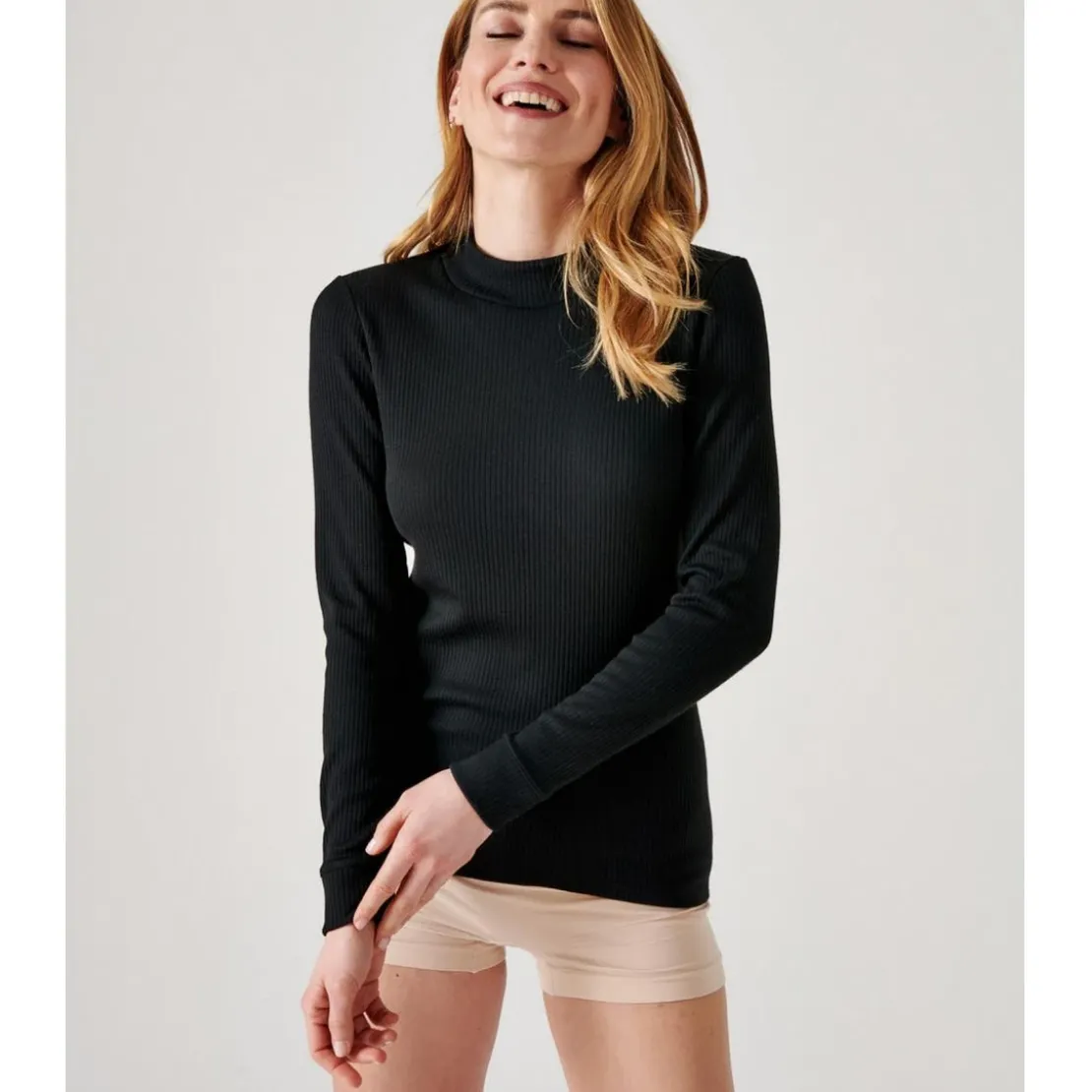 DamartT Shirt Manches Longues Col Montant Noir Thermolactyl