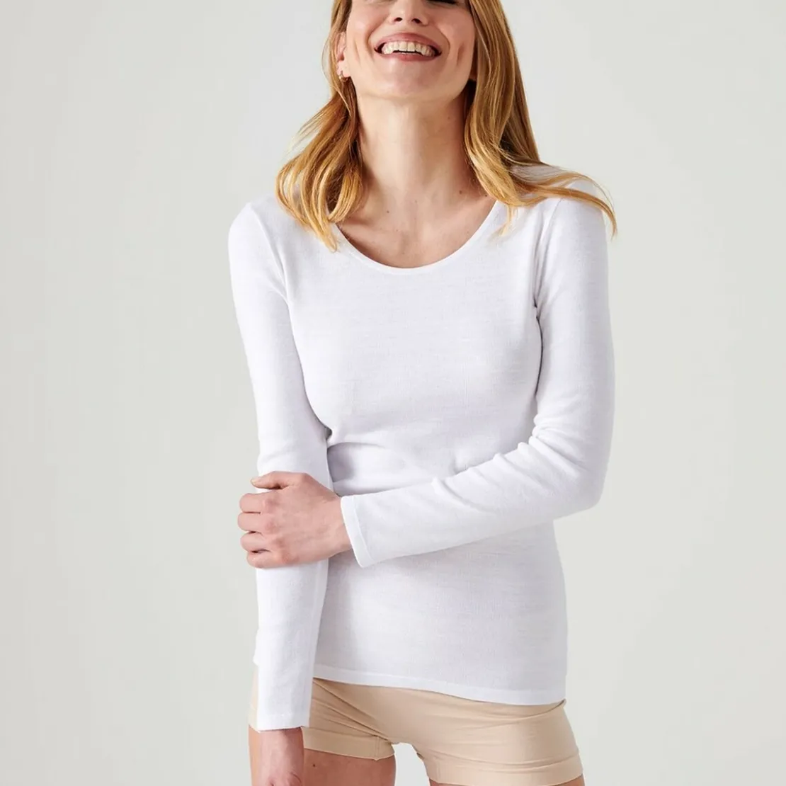 DamartT-shirt manches longues blanc en coton pour femme