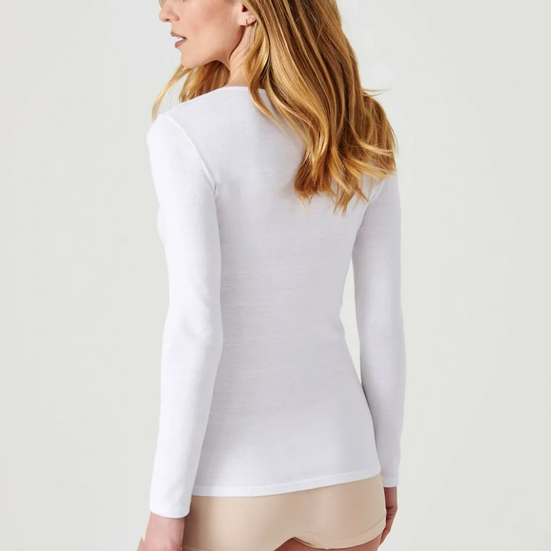 DamartT-shirt manches longues blanc en coton pour femme