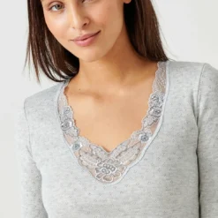 DamartT-shirt manches longues - Gris en coton