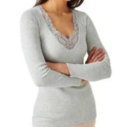 DamartT-shirt manches longues - Gris en coton