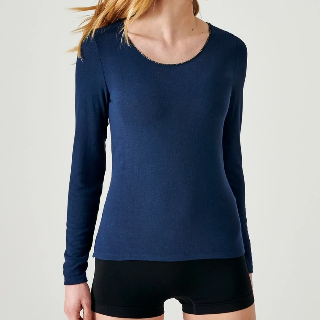 DamartT-shirt manches longues - Bleu Marine en coton
