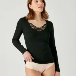 DamartT-shirt manches longues - Noir en coton