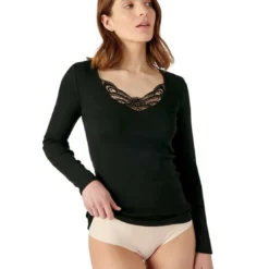 DamartT-shirt manches longues - Noir en coton