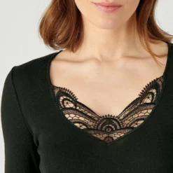 DamartT-shirt manches longues - Noir en coton