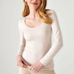 DamartT-shirt manches longues - Sable en coton