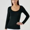 DamartT-shirt manches longues en coton noir pour femme