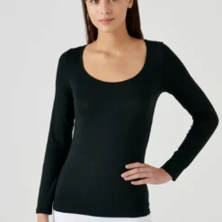 DamartT-shirt manches longues en coton noir pour femme