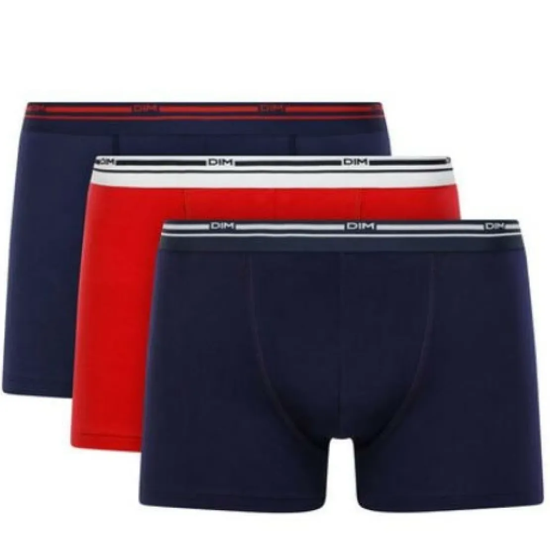 Dim HommePack de 3 boxers - ceinture siglée Rouge / Bleu en coton