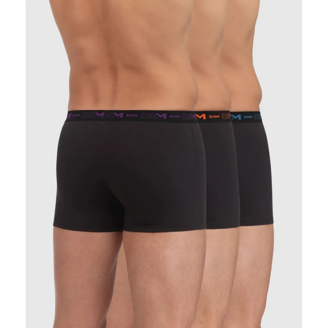 Dim HommePack de 3 boxers homme ceinture élastique violet/orange/bleu noir en coton