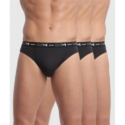 Dim HommePack de 3 Slips Coton Stretch - Ceinture Siglée Noir en tissu