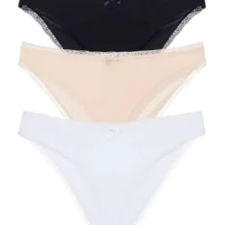 DorinaLot de 3 culottes brésiliennes coton noir, blanc et chair - Essential Cotton