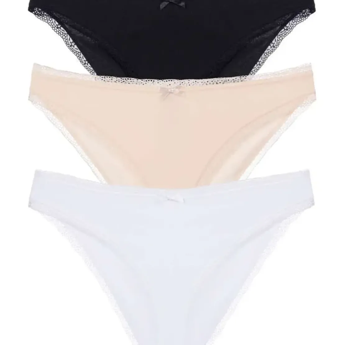 DorinaLot de 3 culottes brésiliennes coton noir, blanc et chair - Essential Cotton