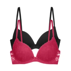 DorinaLot de 2 Soutien-Gorge Plongeant Push up rouge/noir- SONIA-2PP