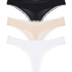 DorinaLot de 3 strings en coton noir, blanc et chair - Essential Cotton