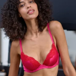DorinaSoutien-Gorge Plongeant Push up Rose- ORIGINS-SHINY MICRO