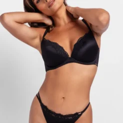 DorinaSoutien-Gorge Plongeant Push up Noir- ORIGINS-SHINY MICRO