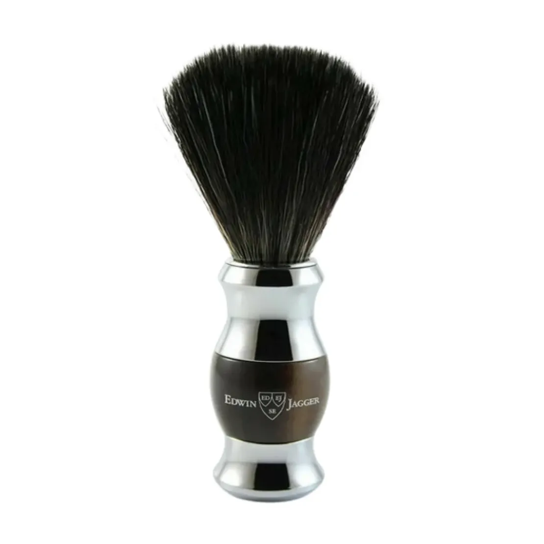 Edwin JaggerBlaireau de Rasage avec Manche Plaqué Chrome et Plastique Imitation Corne Claire - Fibres Synthétiques Noires