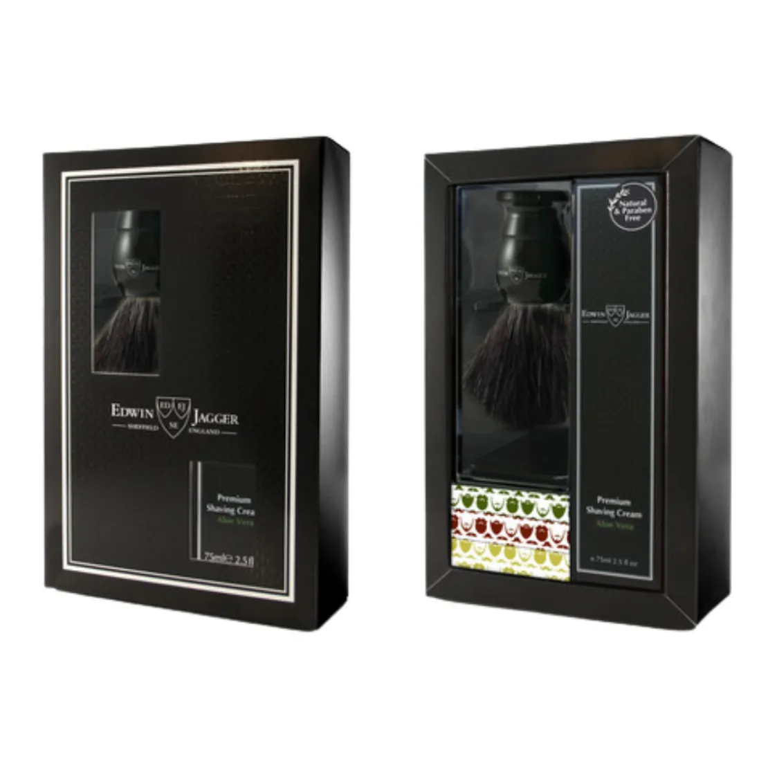 Edwin JaggerCoffret Cadeau Rasage - Blaireau Anglais avec Manche Imitation Ivoire et Fibres Synthétiques Noires + Crème de Rasage à l'Aloe Vera 75ml75ml