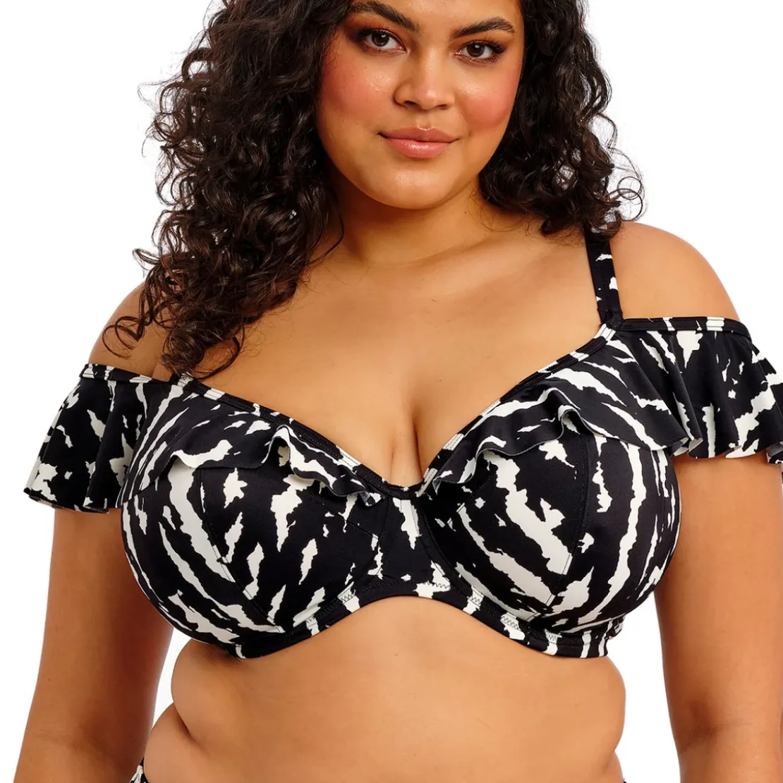 Elomi bainHaut de bikini col bardot noir et blanc- ECHO SHELL