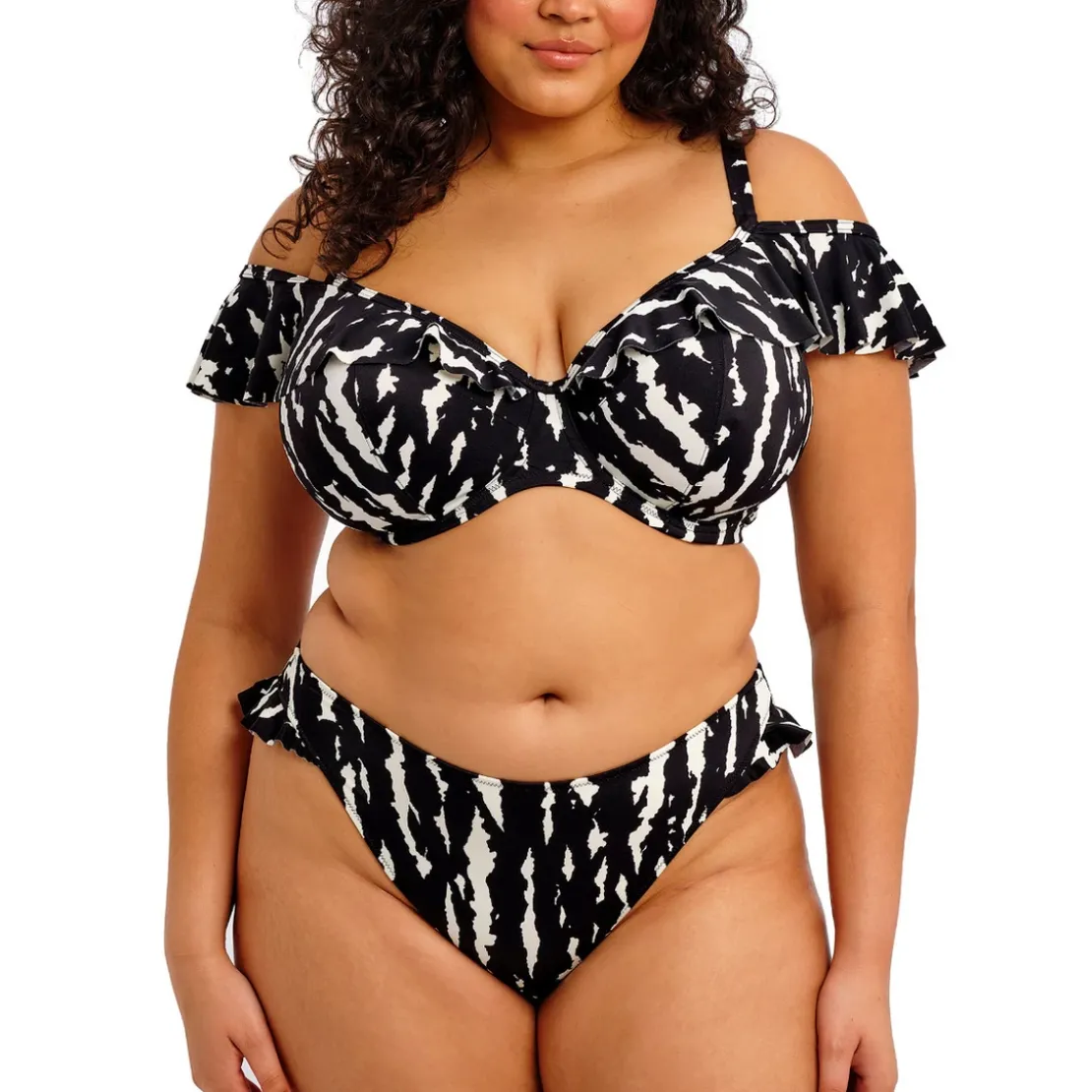 Elomi bainHaut de bikini col bardot noir et blanc- ECHO SHELL