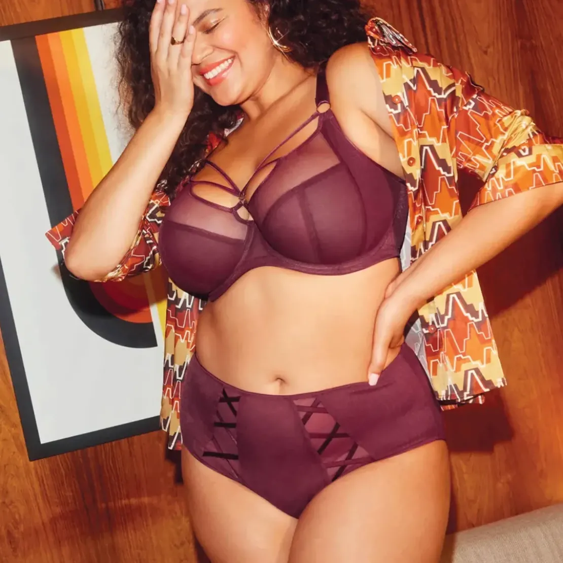 ElomiCulotte taille haute cabernet chocolat en coton- SACHI