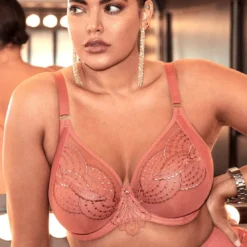 ElomiSoutien-gorge plongeant armatures en Tulle et Broderie à Motifs Tatoo - Rose - Elomi - Priya
