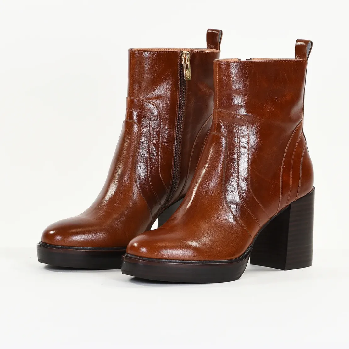 Emilie KarstonBottines Femme en Cuir DAHLIA Cognac