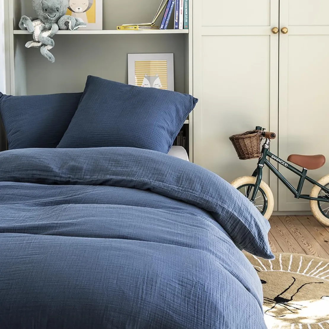 EssixHousse De Couette Unie En Gaze De Coton, TENDRESSE Bleu De Chine-Essix
