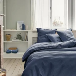 EssixHousse de couette unie en coton, Made in France, TOUT DOUX , bleu Nocturne